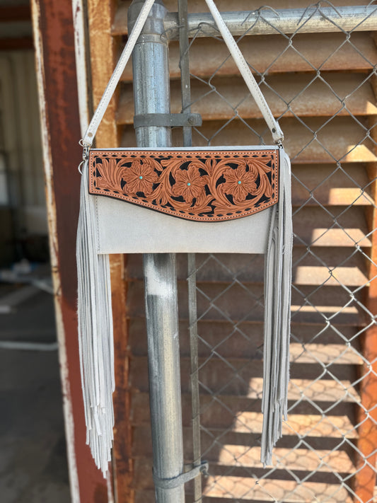 Fringe Clutch- El Pinto on pearl
