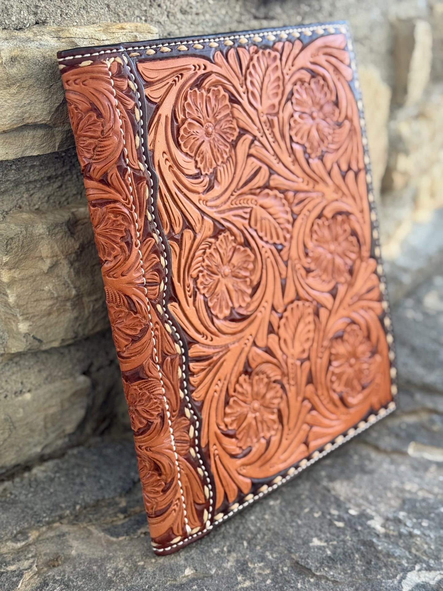Large Portfolio full floral and yoked tooled with paint and buckstitch