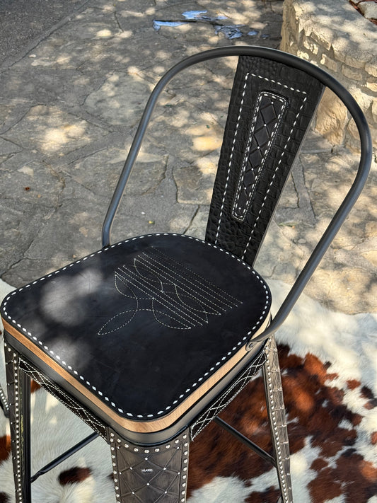 (PRE-ORDER) SWIVEL BAR STOOLS WITH TALL BACK "The Black Cowboy Stitch"