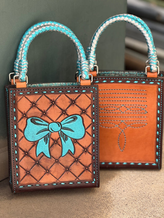 The Card Handbag- Turquoise bow