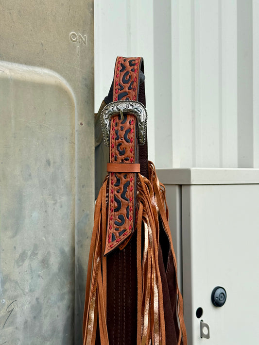 Belt Buckle Bag | Chocolate w/ Cheetah & Fringe