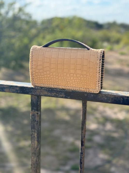 The Dime | Genuine Gator Mini Handbag - Saddle Tan