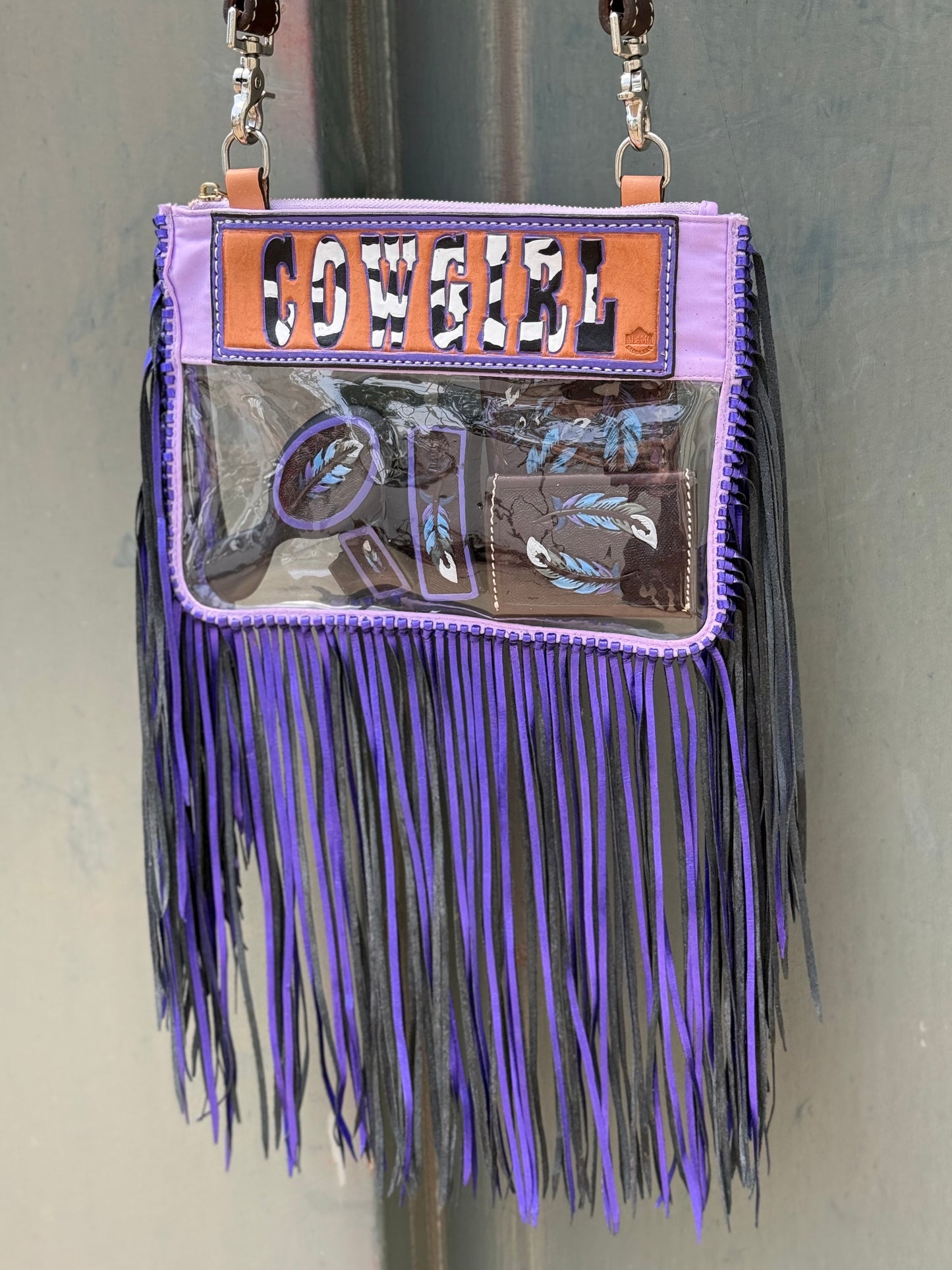 Clear Travel Bag - Cowgirl w/ Purple Fringe