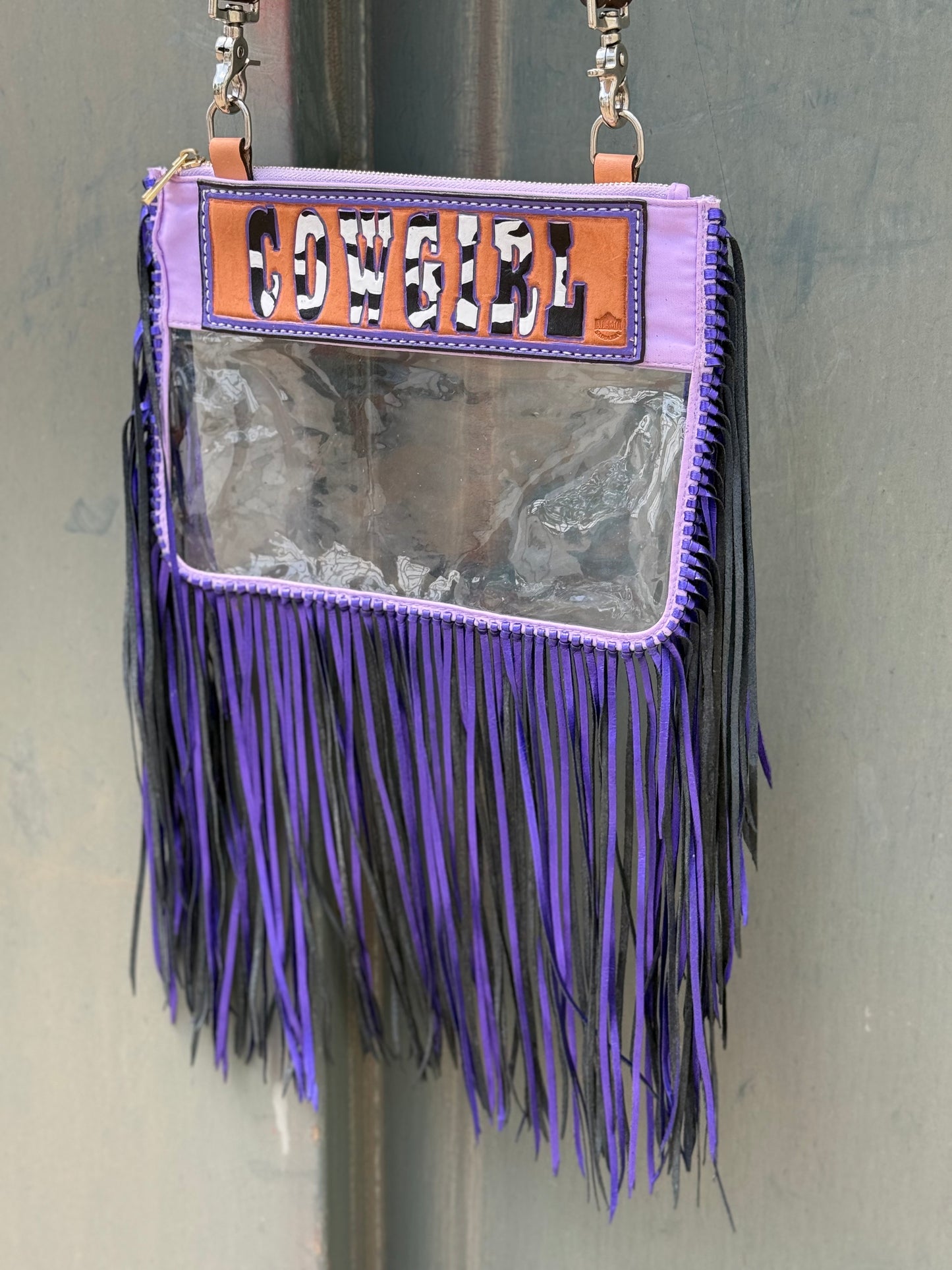 Clear Travel Bag - Cowgirl w/ Purple Fringe