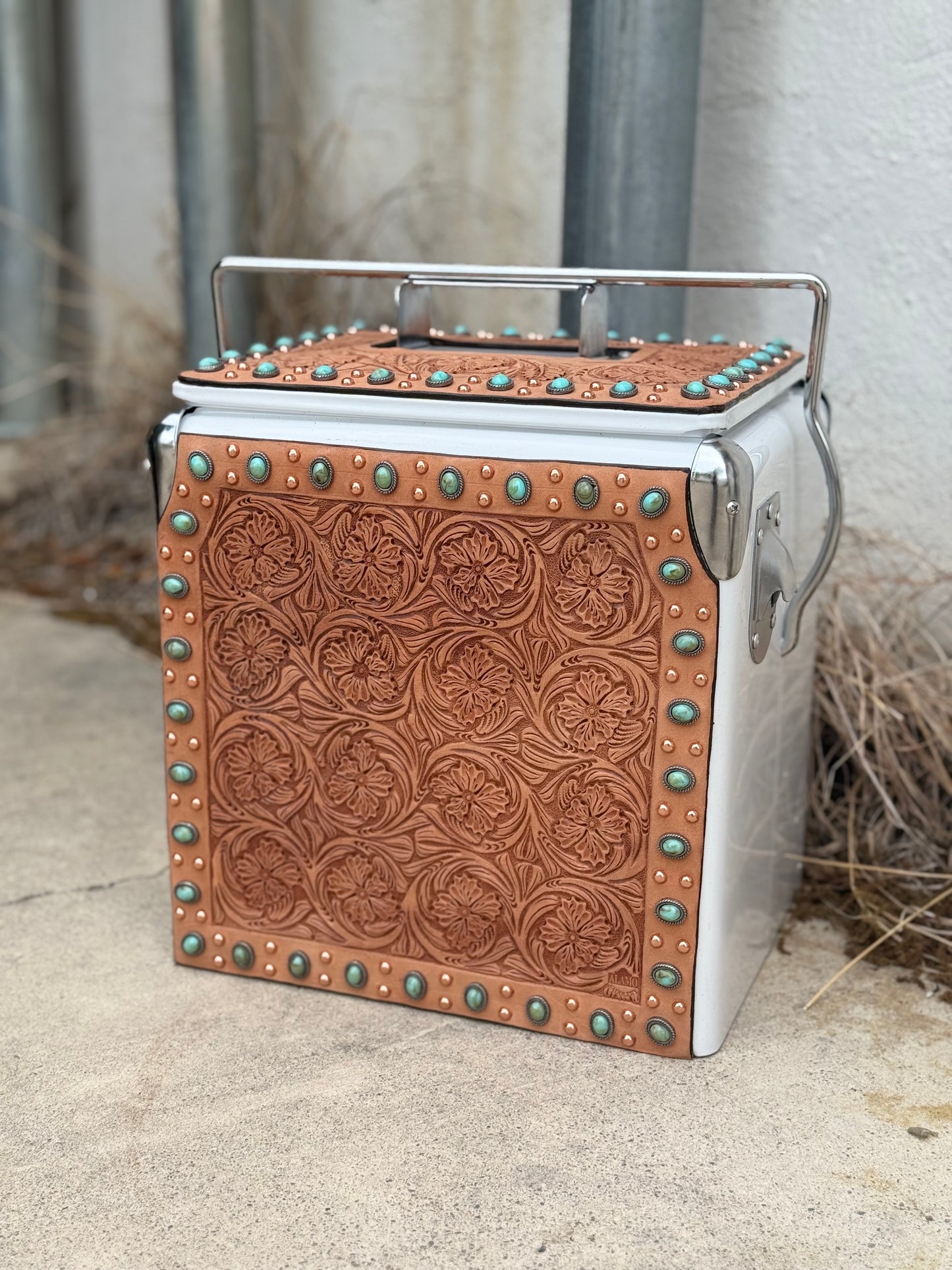 Retro Rodeo White Cooler- Turquoise Stone