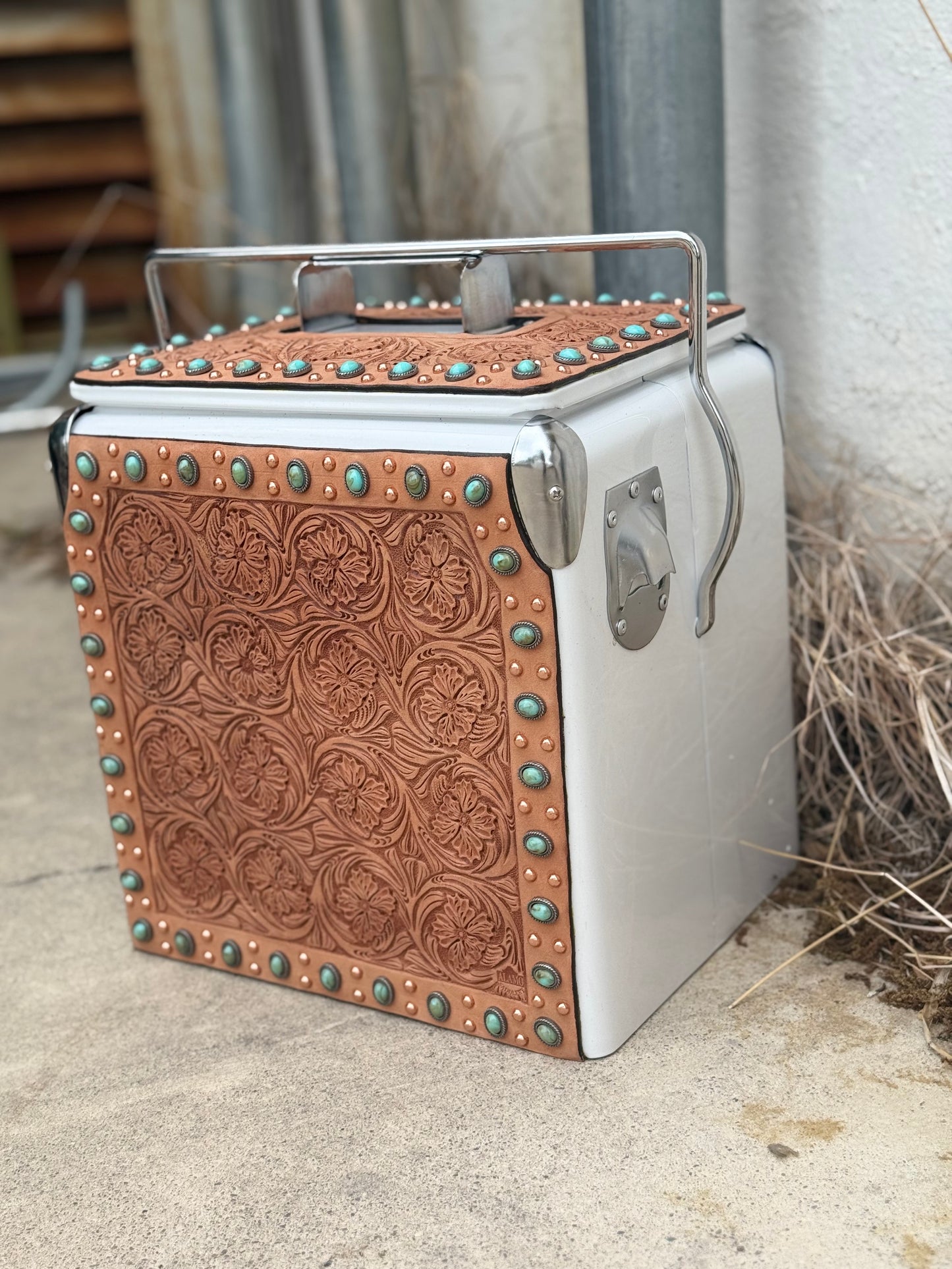 Retro Rodeo White Cooler- Turquoise Stone