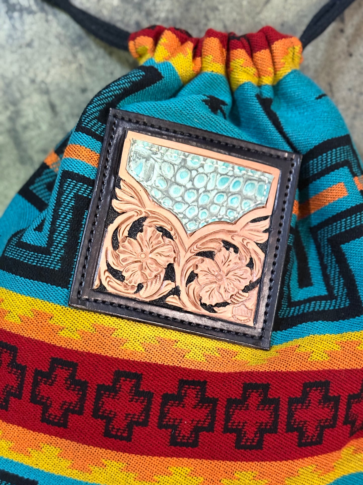 Turquoise Gator Drawstring Bag