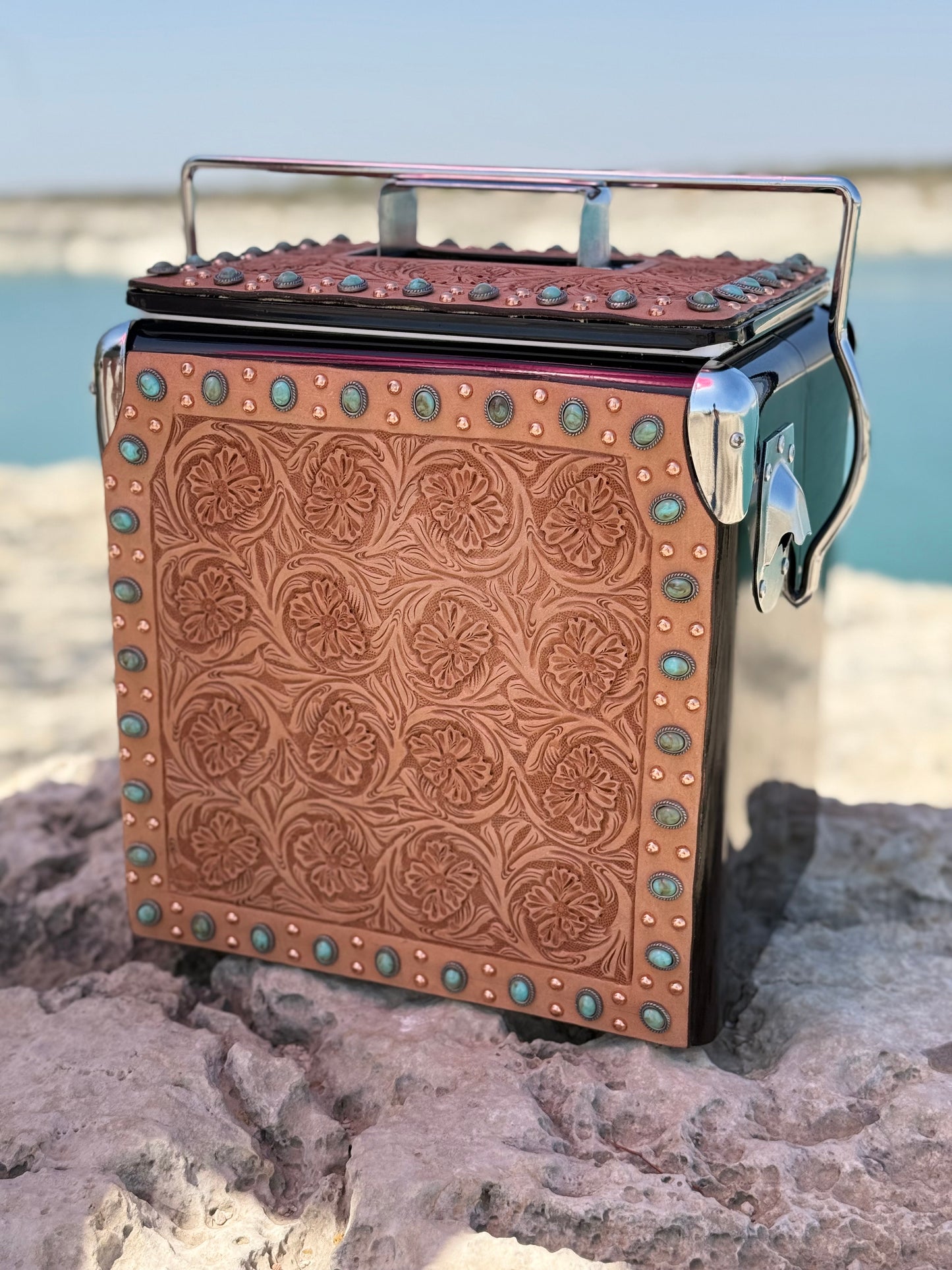 Retro Rodeo Black Cooler- Turquoise Stone