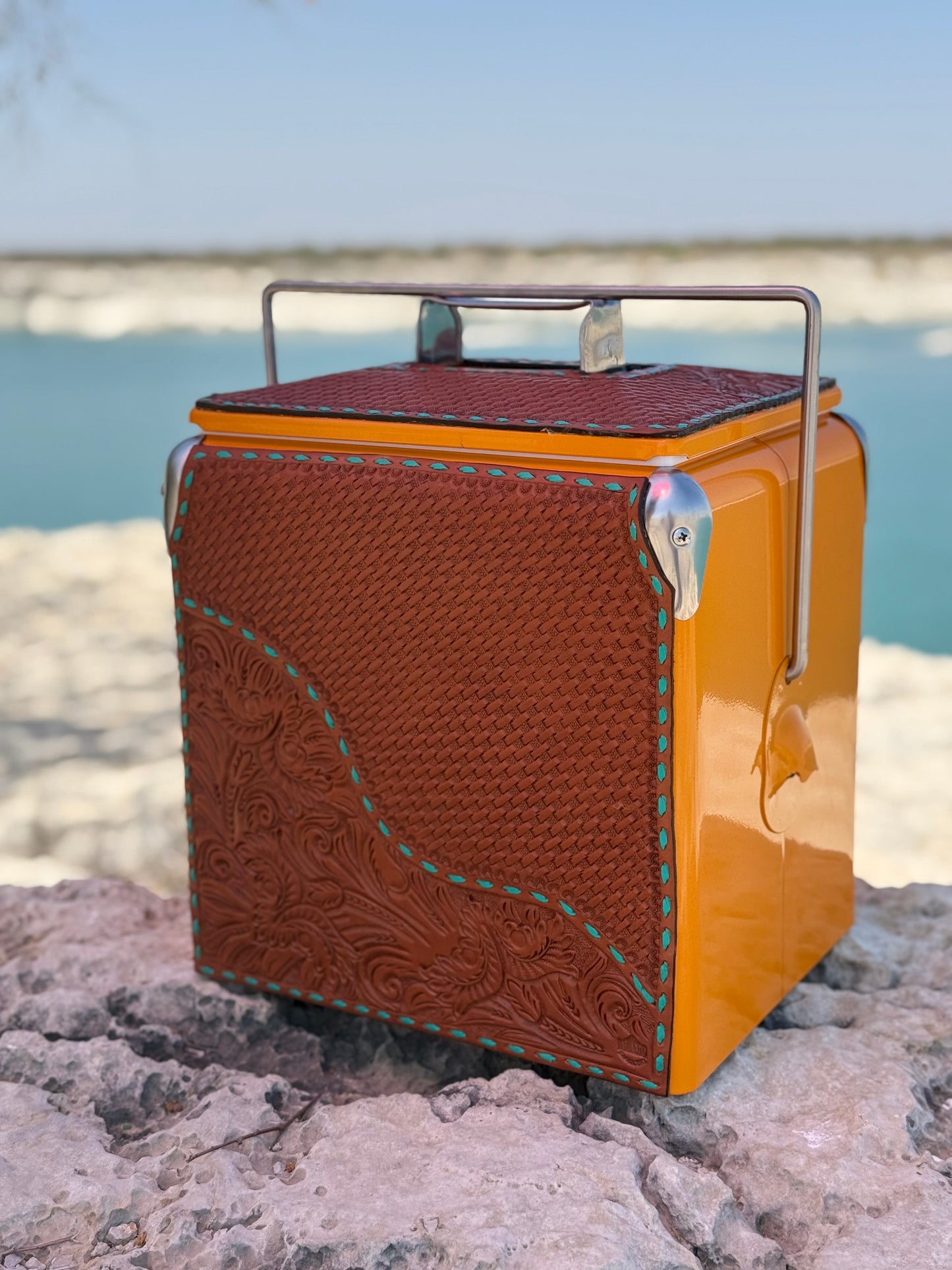 Retro Rodeo Orange Cooler- Colonial Turquoise