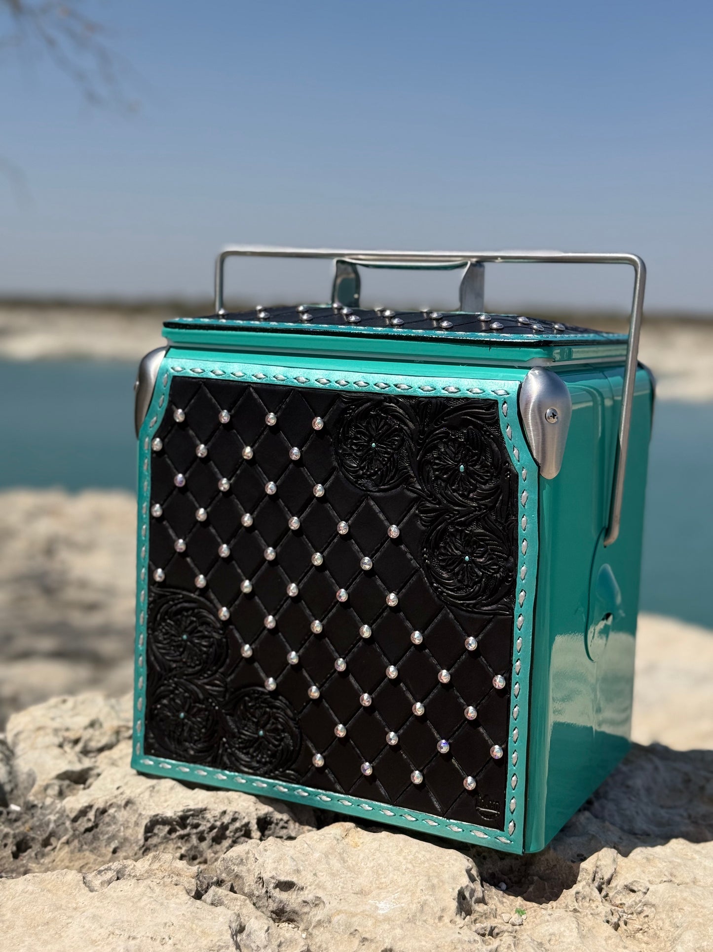 Retro Rodeo Turquoise Cooler- Rhinestone (black)