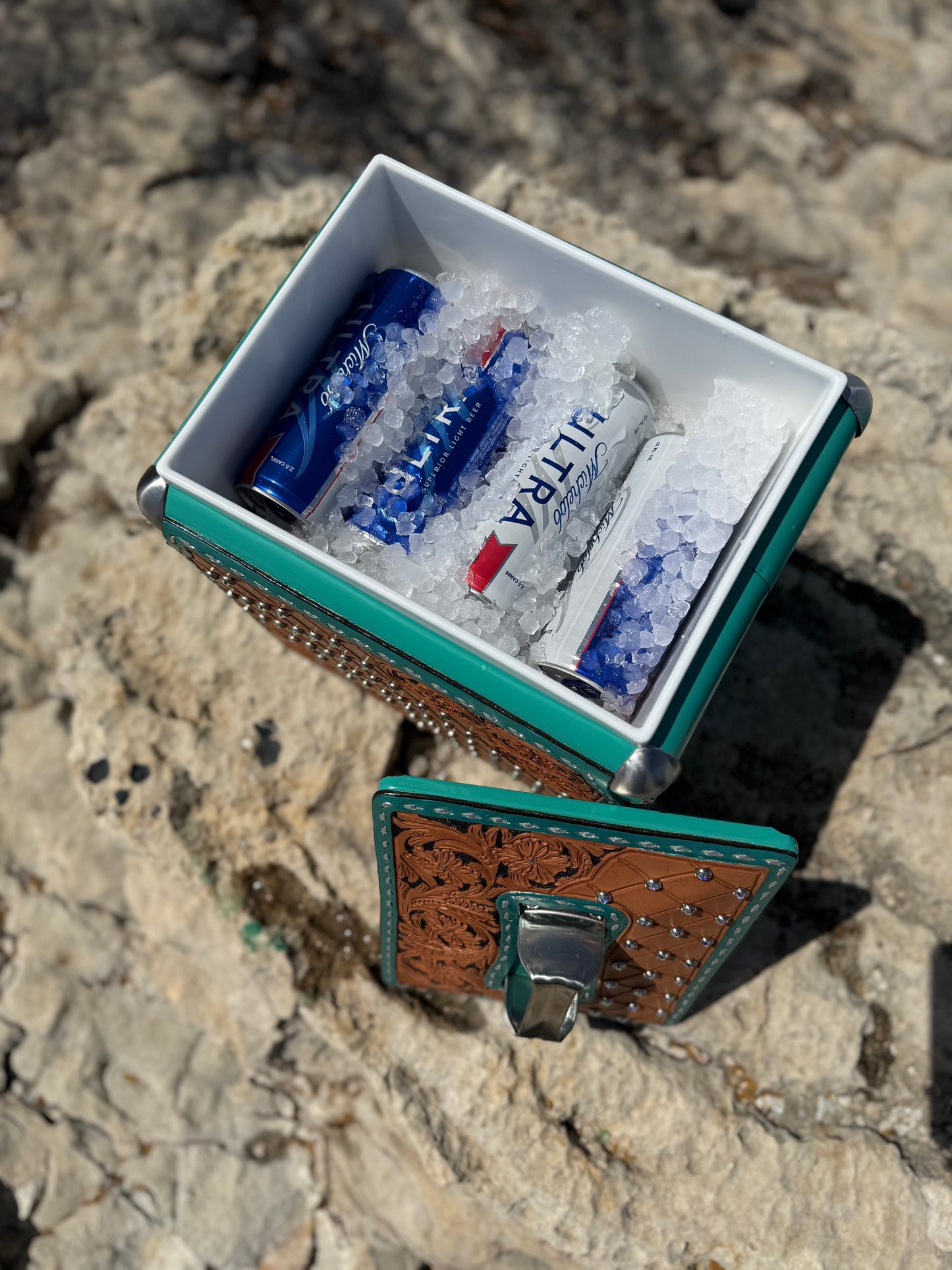 Retro Rodeo Turquoise Cooler- Rhinestone (golden)