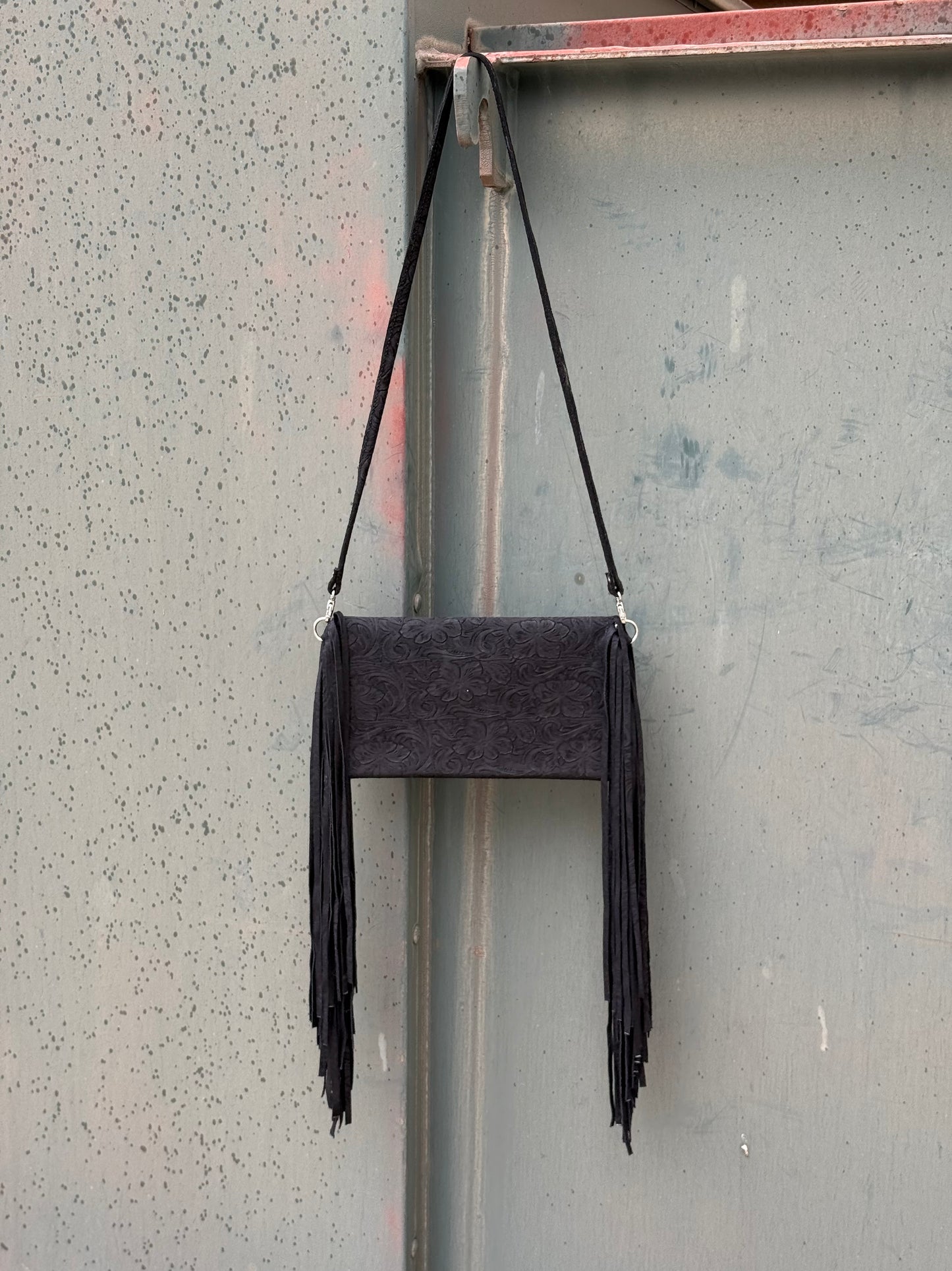 Fringe Clutch- Turquoise Stone (black)