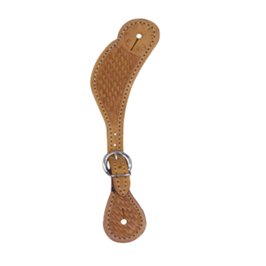 382-k Ladies and kid's spur straps golden leather basket tooled