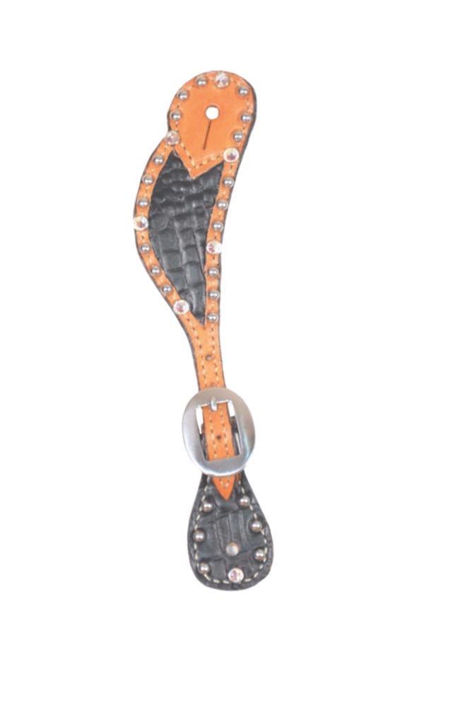 382-JGA Ladies Spur Straps black gator with crystals