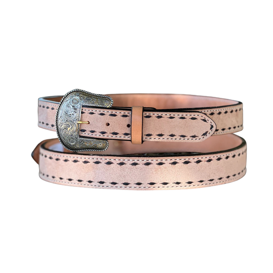 1.5" Straight TBS Belt Rough-out Golden Leather w/ Buckstitch