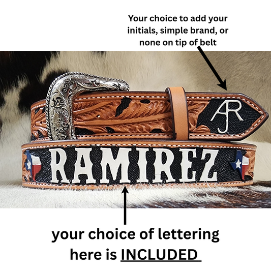 1.5" Straight Texan Belt with Lettering on the back