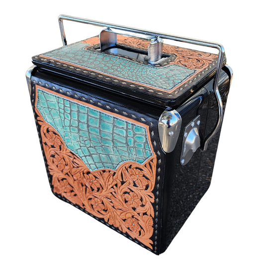 Retro Rodeo Black Cooler- Turquoise Gator