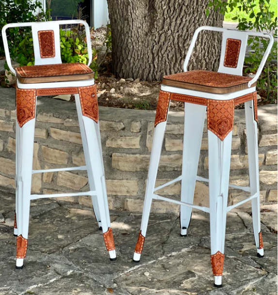 (PRE-ORDER!) SET OF 2 TURQUOISE SWIVEL BAR STOOLS W/ THE COWBOY