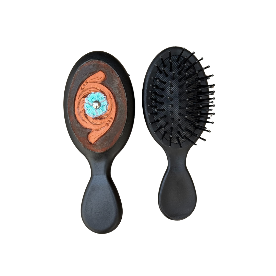 Mini Tooled hair brush - Turquoise Daisy