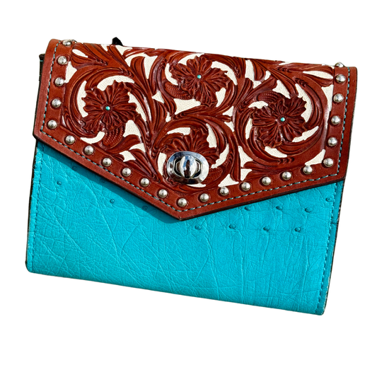 The Exotic Wallet Clutch | Whiskey & Turquoise Ostrich