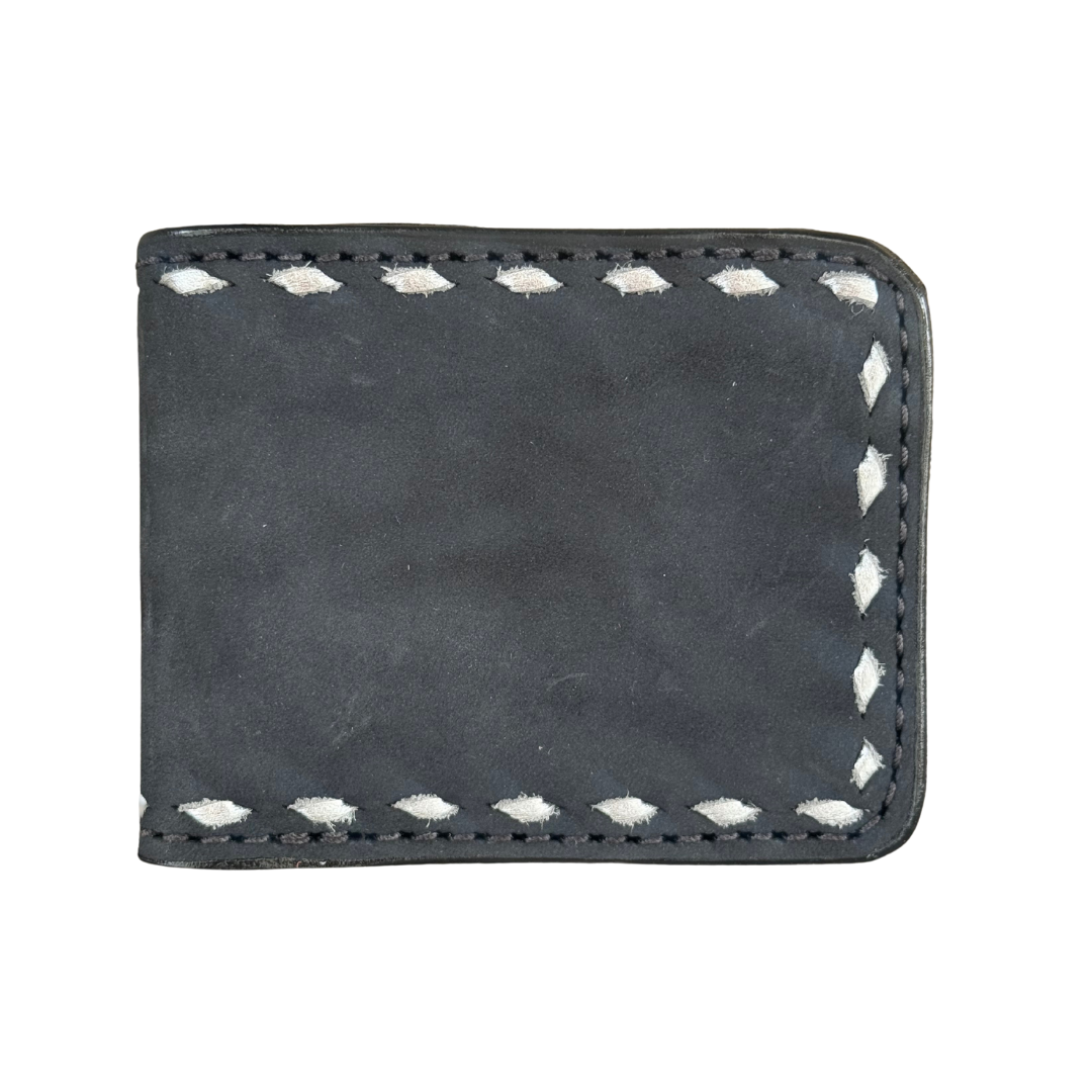 Bi-fold wallet rough out black leather with buckstitch