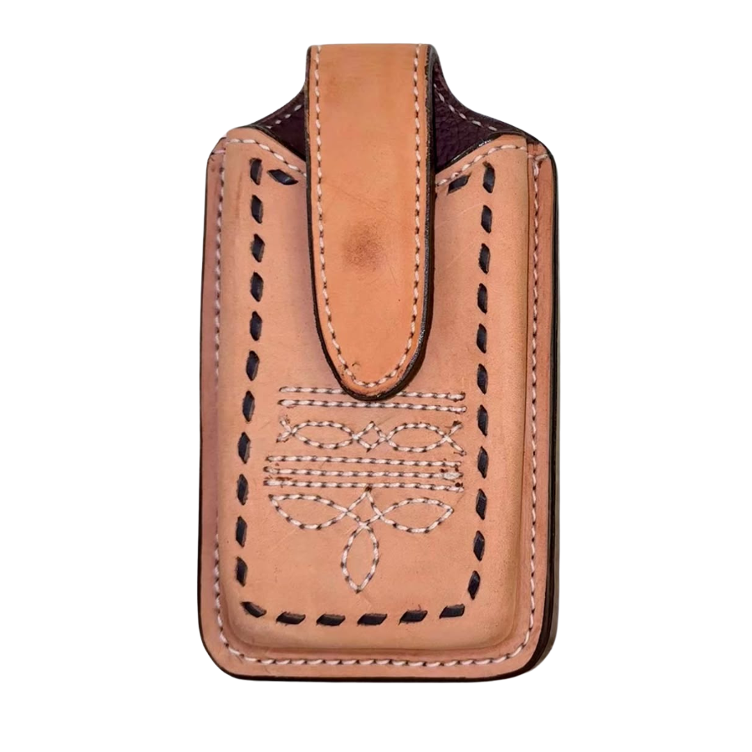 Golden Cowboy Stitch Cell Phone Holster – Alamo Saddlery Golden Cowboy Stitch Cell Phone Holster – Alamo Saddlery
