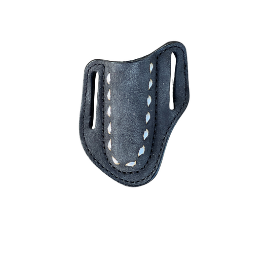Pancake knife sheath rough out leather with buckstitch- BLACK
