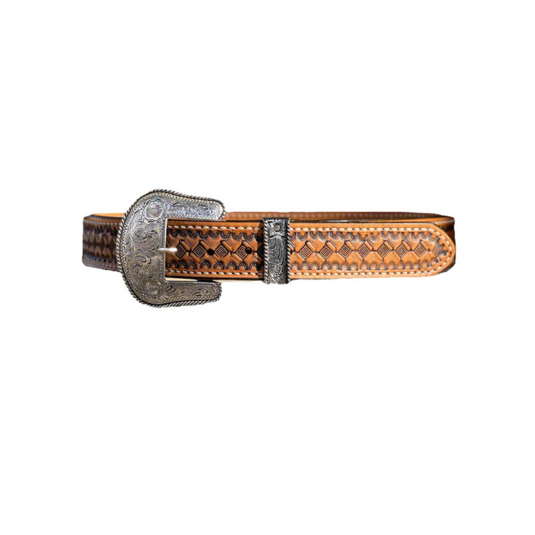 1.5" straight belt golden leather waffle tooling