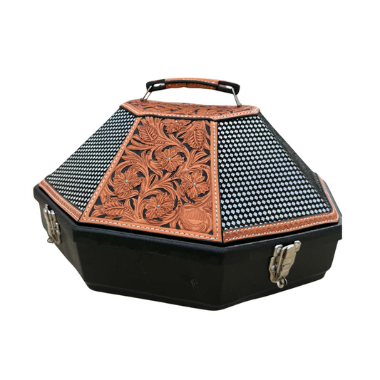 Leather Tooled Hat Can Carrier | Checkered