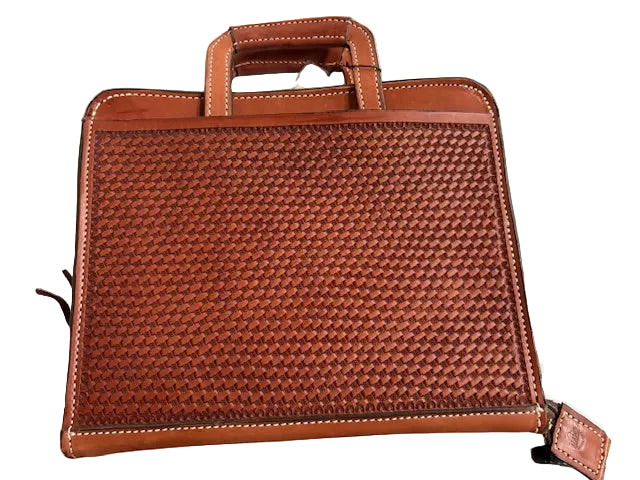 Cowboy Briefcase | Toast leather with basket tooling