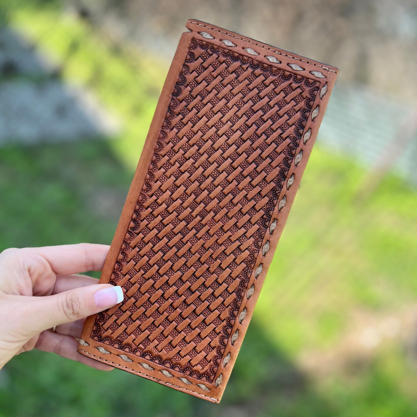 Golden Geo Tooled Tally Book w/ Buckstitch