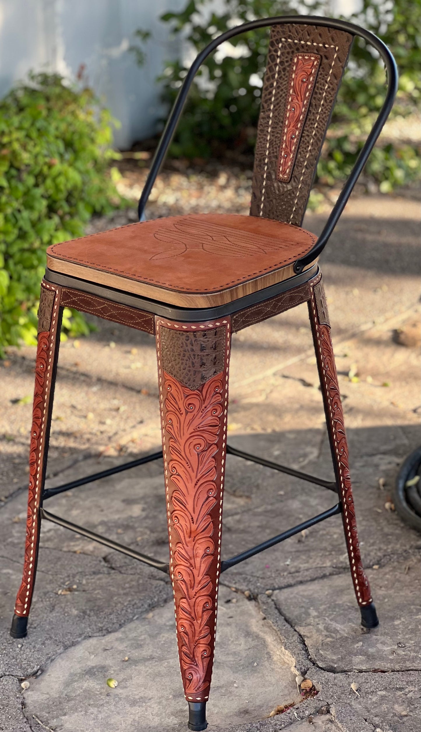 (PRE-ORDER) SWIVEL BAR STOOLS WITH TALL BACK "The Chocolate Paisley Gator"