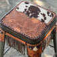 (PRE-ORDER!) SET OF 2 24" GUNMETAL BAR STOOLS WITH COW SUEDE & FRINGE INLAY