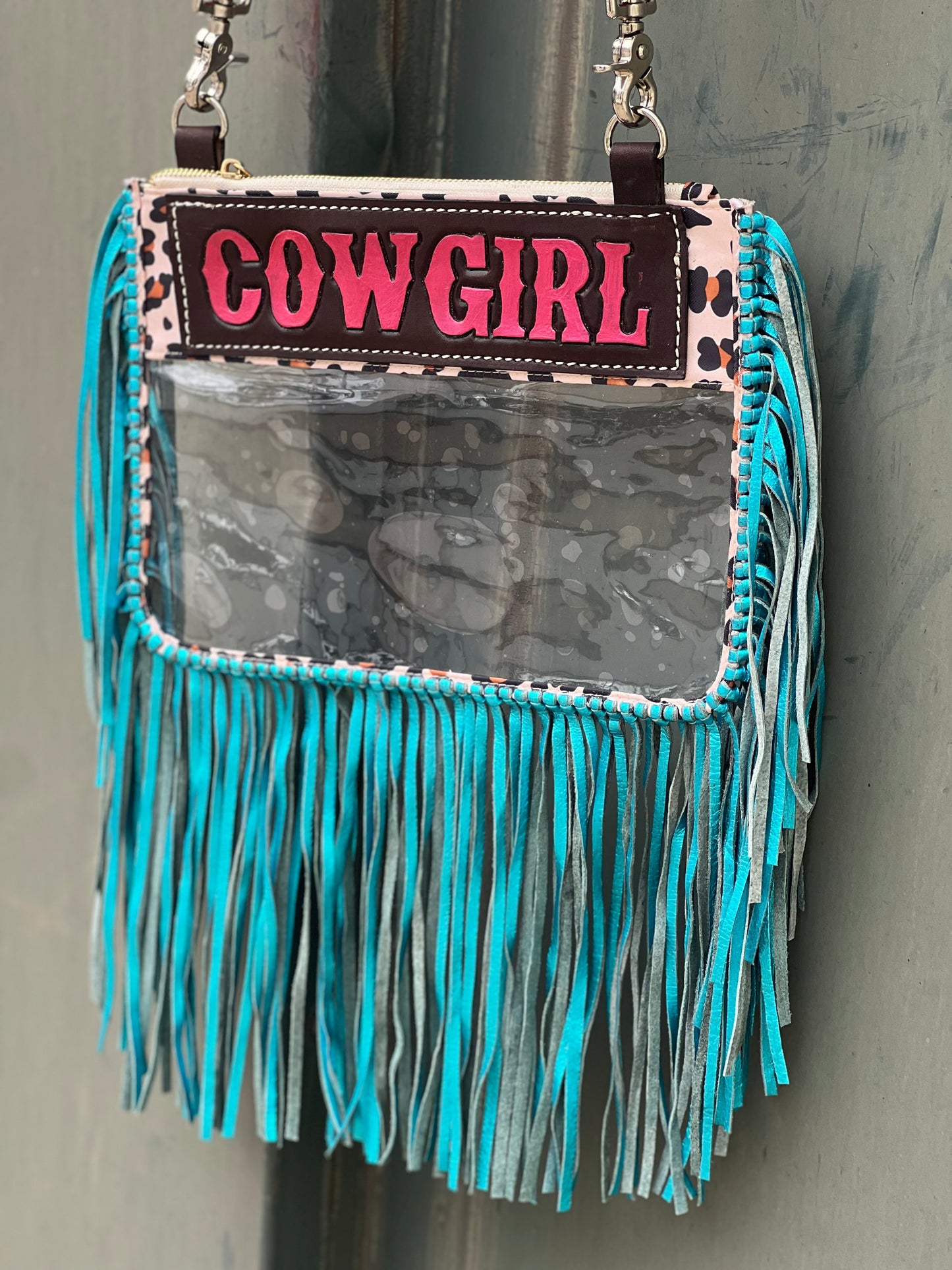 Fringe Clear/Stadium leather tooled bag (WITHOUT strap)