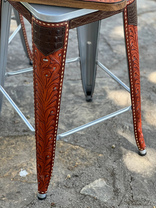 (STOCK SINGLE BAR STOOL) 26" THE CHCOLATE PAISLEY GATOR w/ Tall Back in GUNMETAL