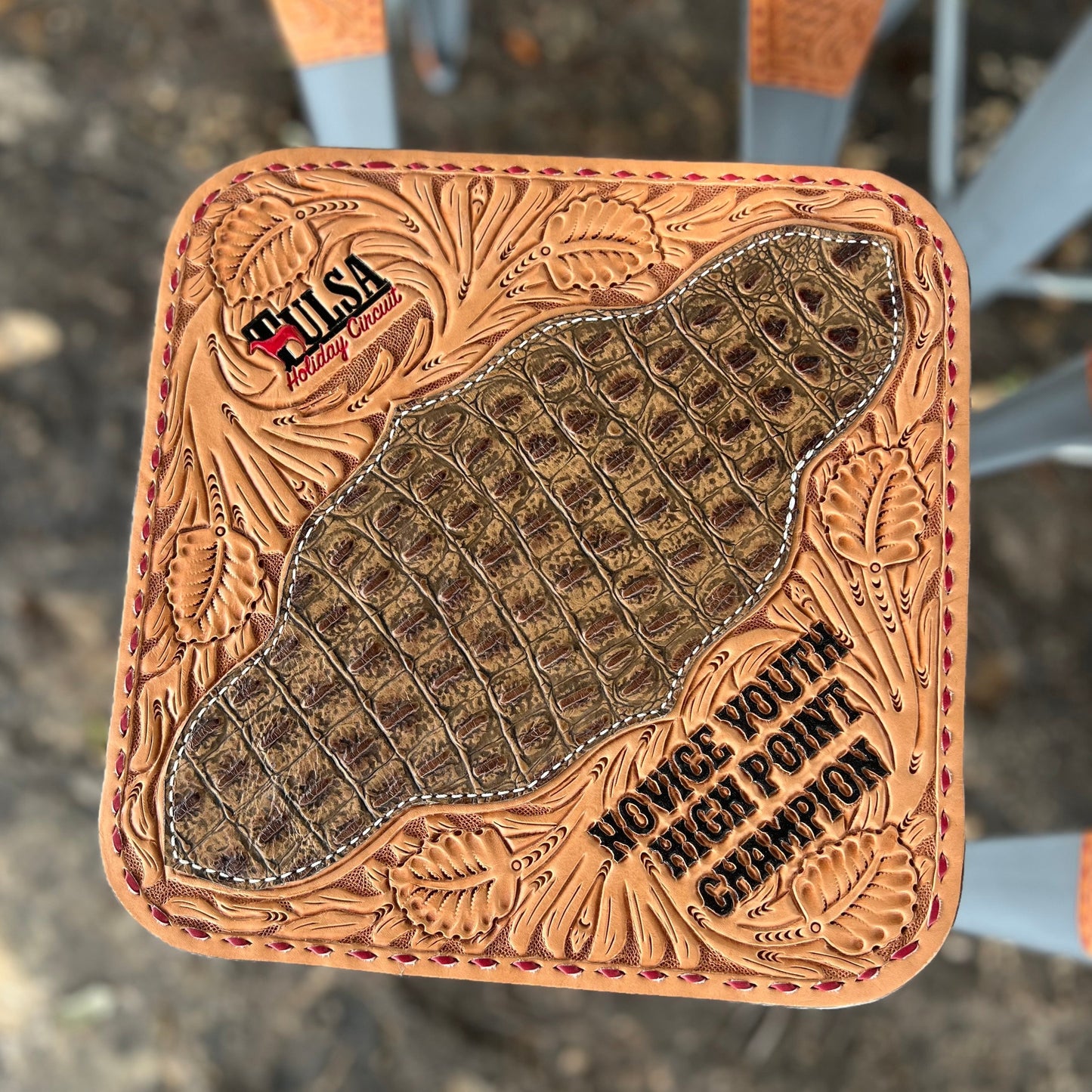 (PRE-ORDER) Set of 2 Bar stools with Brown Gator inlay (with logo and lettering)