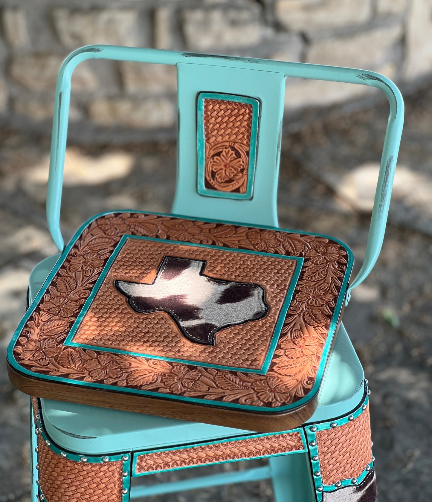 (PER-ORDER!) SET OF 2 TURQUOISE SWIVEL BAR STOOLS WITH STATE INLAY