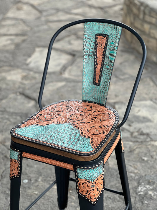 (SINGLE BAR STOOL) 26" THE TURQUOISE GATOR w/ Tall Back in BLACK