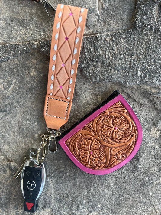 Geo tooled leather keychains