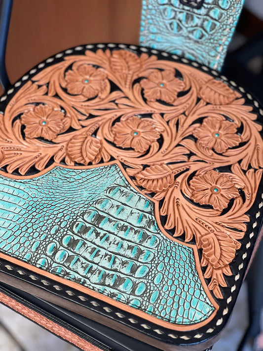 (SINGLE BAR STOOL) 26" THE TURQUOISE GATOR w/ Tall Back in BLACK