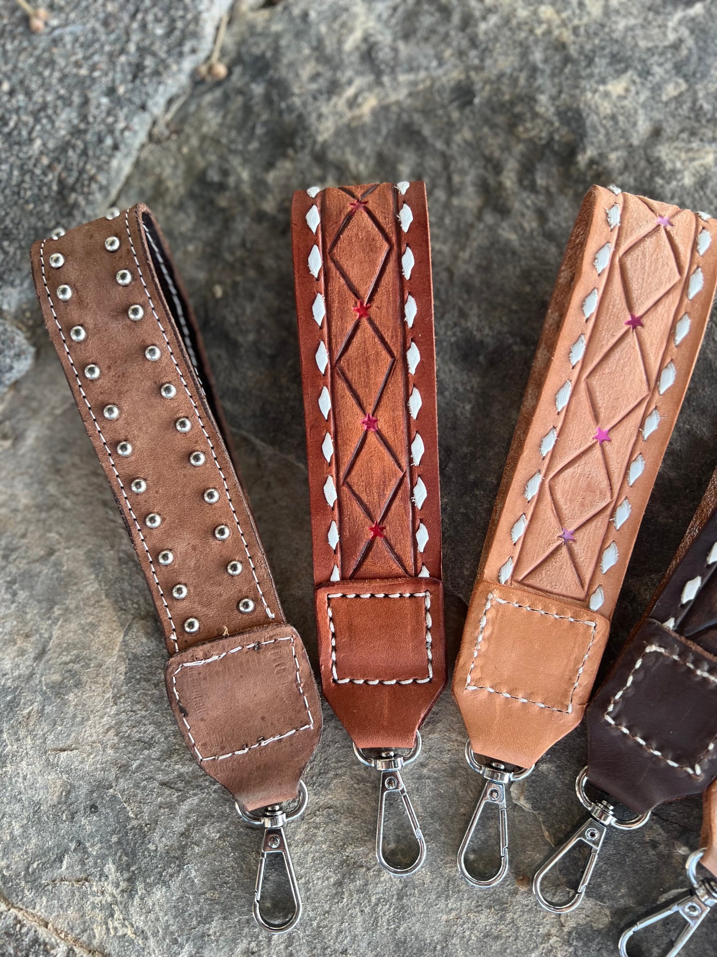 Geo tooled leather keychains