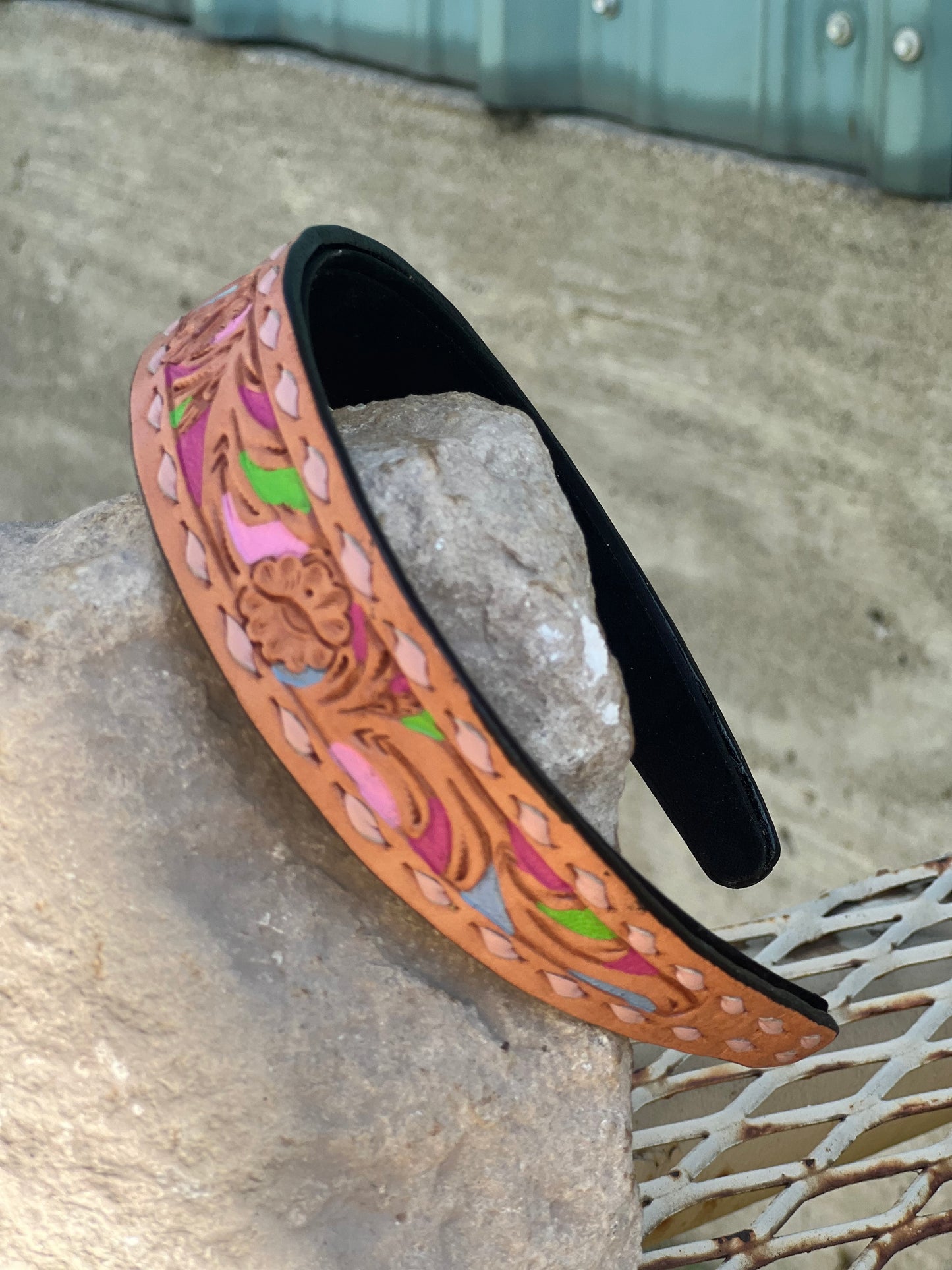 Leather tooled headbands