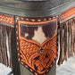 (PRE-ORDER!) SET OF 2 24" GUNMETAL BAR STOOLS WITH COW SUEDE & FRINGE INLAY