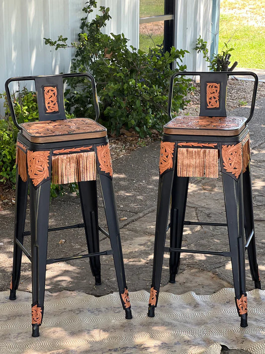 (STOCK) SET OF 2 26" THE GOLDEN COWBOY w/ Black Short Back Bar Stools