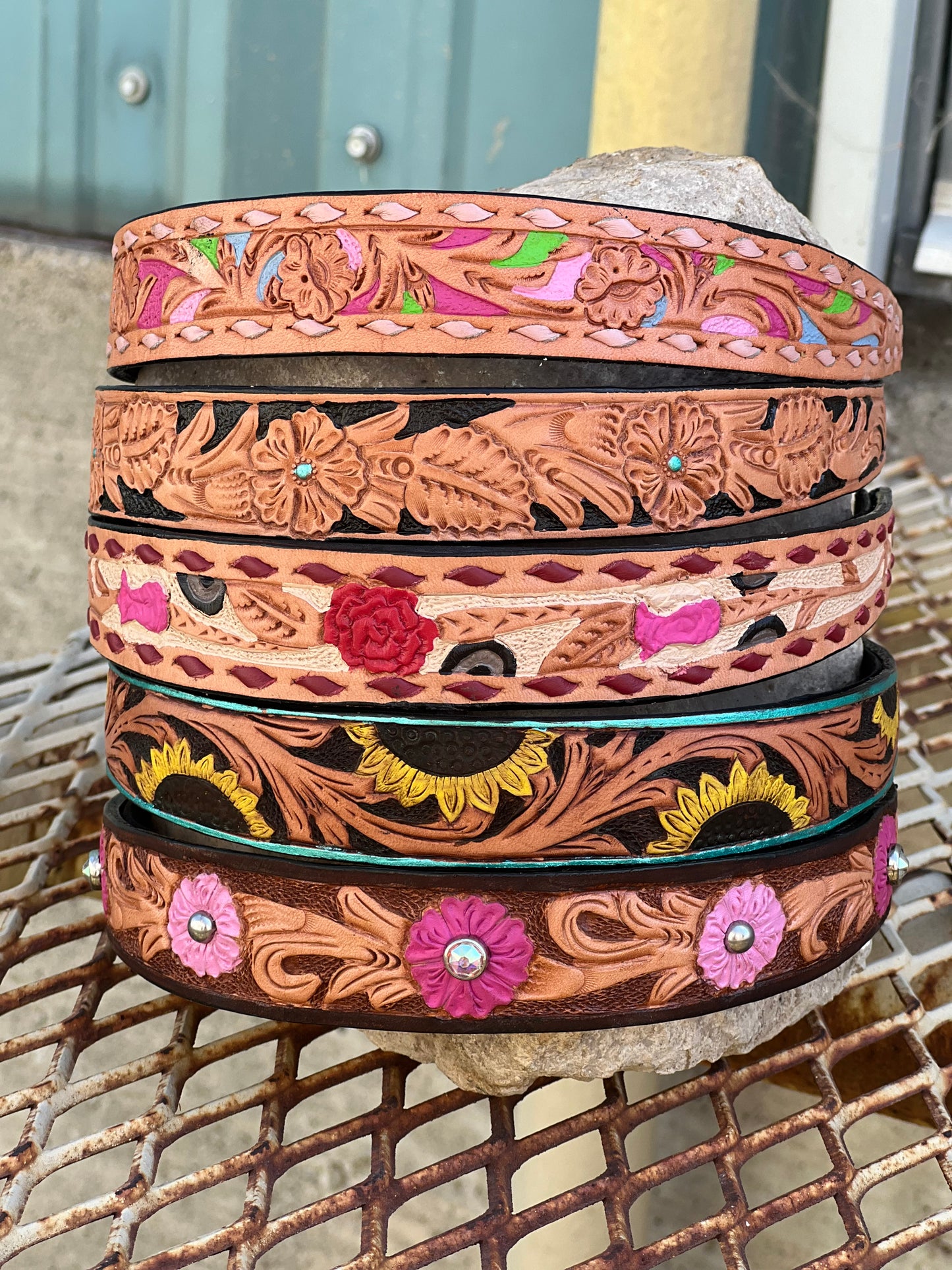 Leather tooled headbands