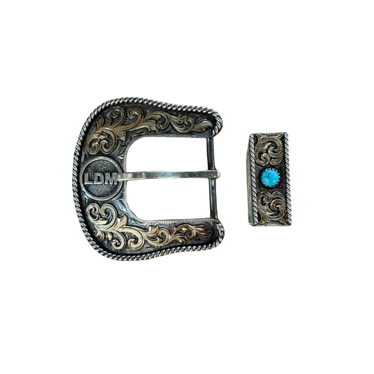 Custom 2-Piece Buckle Set w/ Turquoise Resin Stone
