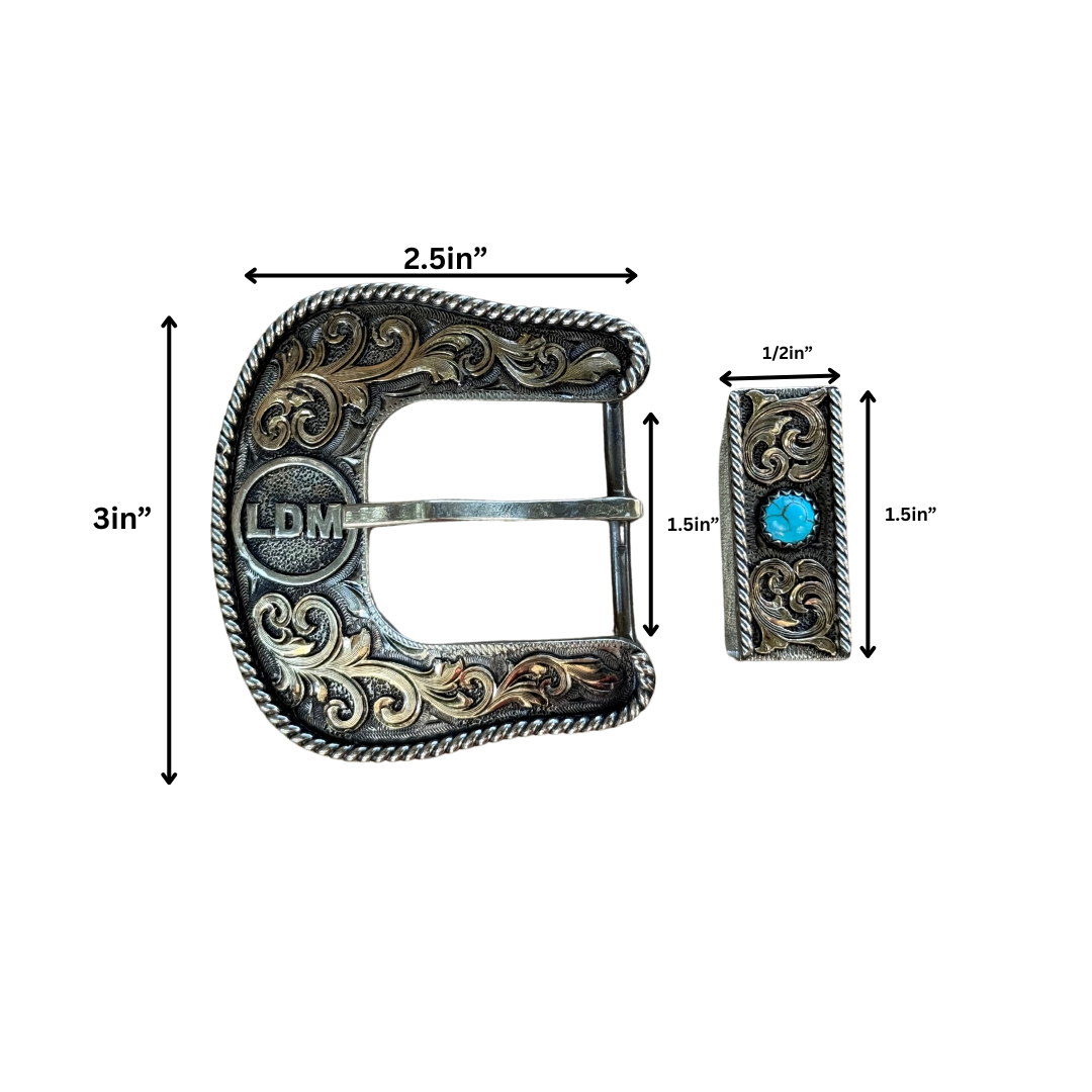 Custom 2-Piece Buckle Set w/ Turquoise Resin Stone