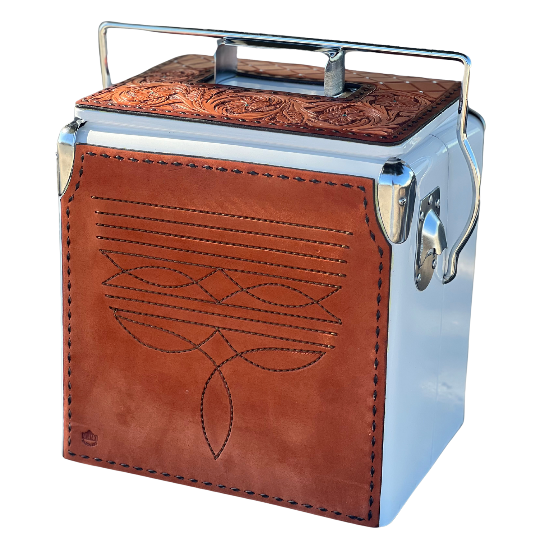 Retro Rodeo White Cooler- Toast Cowboy Stitch – Alamo Saddlery Retro Rodeo White Cooler- Toast Cowboy Stitch – Alamo Saddlery