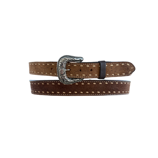 1.5" Straight TBS belt rough out Chocolate Leather w/ Buckstitch