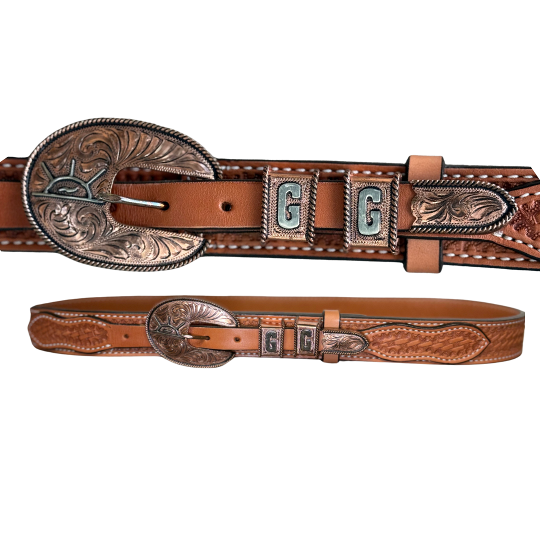 Custom 4-Piece Buckle Set with Ranger Belt (Basket Tooled)